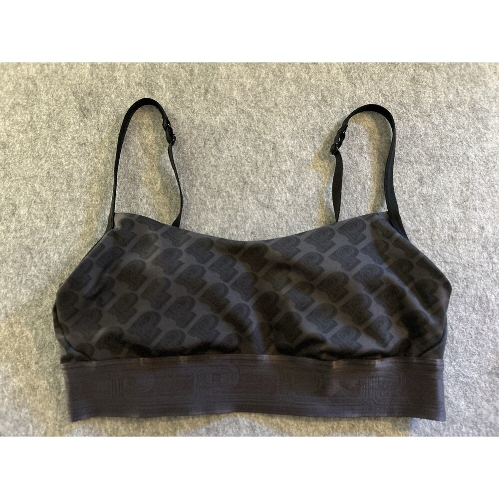 VS Pink Ultimate Scoop Sports Bra Black Gray Logo M, Gym Yoga Pilates Run
